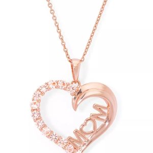 Simulated Morganite Mom Heart Pendant 18" Necklace