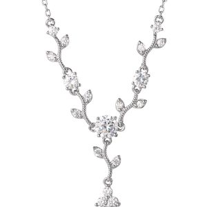 Women'S Fine Silver Plated Cubic Zirconia Vine Pendant Necklace, 18"