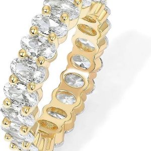 14K Yellow Gold Plated Stackable Love Ring with 5Mm Oval Cubic Zirconia for Women, Size 7