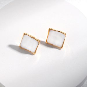 Cream Glazed Square Earrings