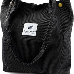 Corduroy Tote Bag Large for Women Girl Lady Canvas Shoulder Cord Purse with Inner Pocket
