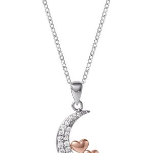, Women'S Brass Pink Gold Plated Cubic Zirconia Pendant, 18" +2"