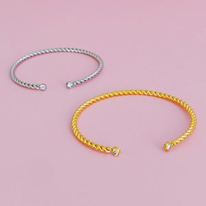 Slim and Cabled Open Bangle Bracelet