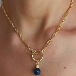 Natural Stone Front Lock Chain Necklace Elegant Minimal Fashion Jewelry Gift for Her
