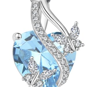 Infinite Heart Pendant Sterling Silver Butterfly Necklace for Women Jewelry Gift with Birthstone March Created Aquamarine