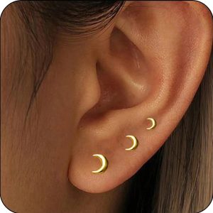3 Pairs 18K Gold Plated Moon Stud Earrings for Women Hypoallergenic Post Earring Sets Birthday Christmas Jewelry Gifts Teen Mom Adults Girfriend Tween Daughter Wife Stocking Stuffers Age Ideas